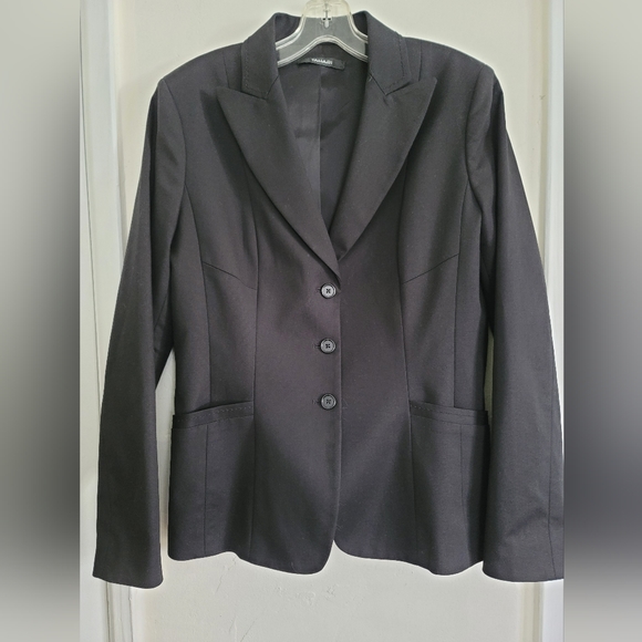 Tahari Jackets & Blazers - Tahari True Black Stretch Cotton Three Button Career Blazer Size Large